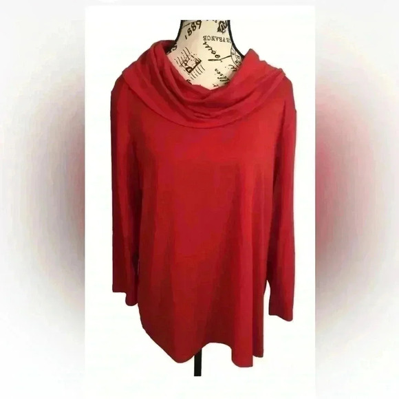 Peter Nygard Designer Red XL Cowl Neck Pullover blouse stretch 3/4 sleeves - Picture 1 of 6